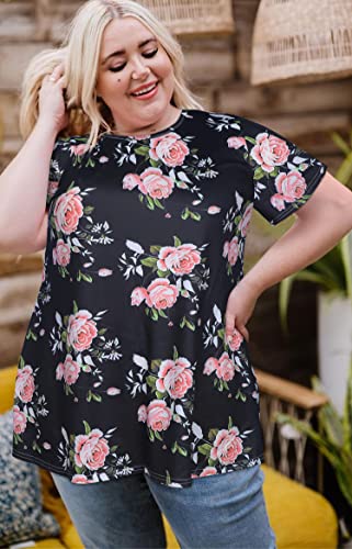 Image of JOELLYUS Plus Size Tops for Women Tunic Floral Casual Short Sleeves T Shirts Flowy Blouses 2026