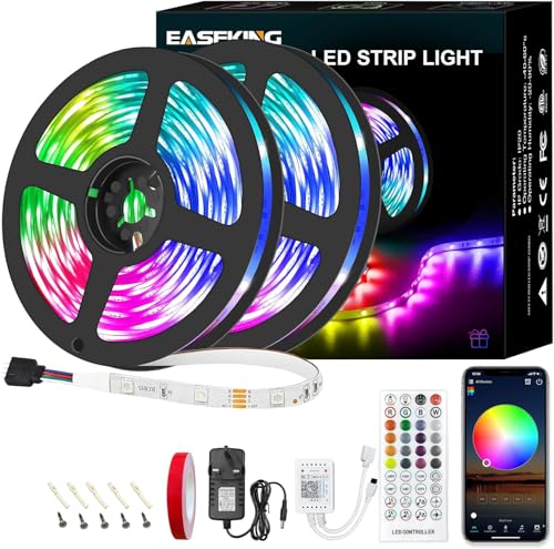 easeking Led Strip Light Outdoor IP65 Waterproof App and IR Remote Control, Led Lights for Bedroom Cuttable and Linkable, Led Strips for Room Decor RGB Led Strip (10M/32feetA)