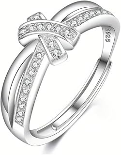 خواتم من الفضة الاسترلينية عيار 925 للنساء عقدة قابل للتعديل لا يسبب الحساسية، وسوار قابل للتكديس