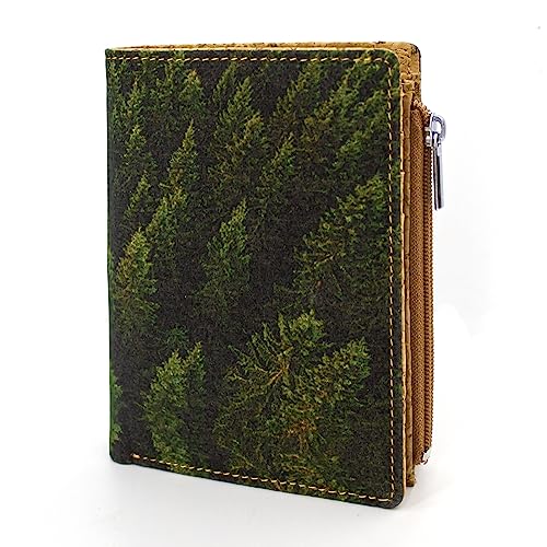 Image of Eco Cork Friendly RFID Blocking Wallet Bi-fold Card Holder Vertical Wallet With Zippered Coin Purse & ID Window