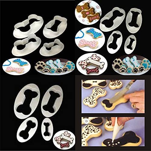 Ochtend ® Plastic Dog Bone Cookie Cutter Embosser Cake Decorating Baking Mold Tools (Pack of 4, White) 4