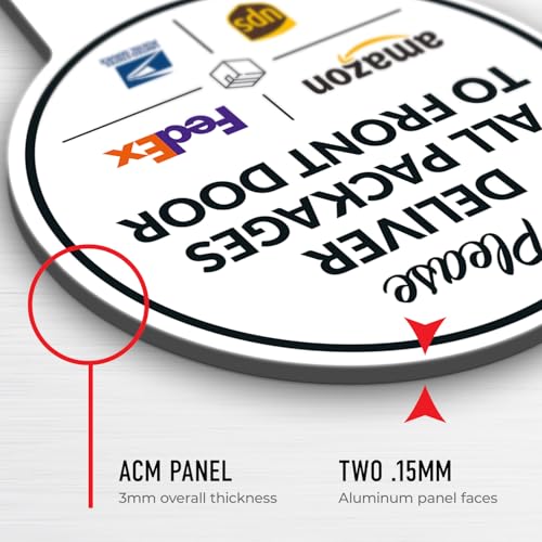 Image of Package Delivery Sign, Delivery Instructions Deliver All Package to Front Door Sign, 9x17 Inches Round Shape, Aluminum Composite Made in USA by Sigo Signs