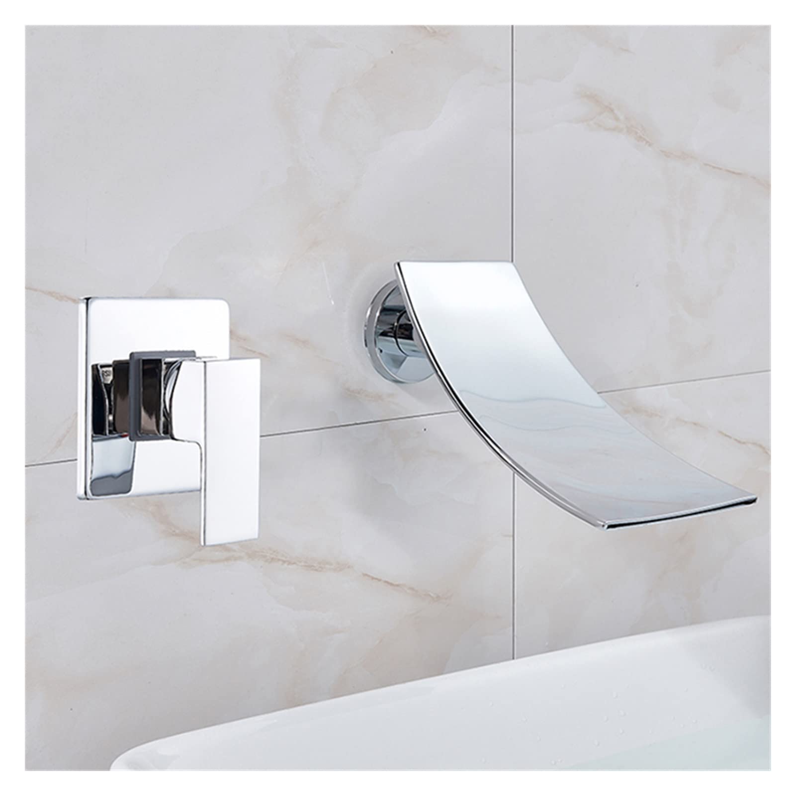 Mooilko A Matte Black/Chrome Bathroom Faucet Wall Mounted Waterfall Basin Faucets Washing Basin Taps Cold Water Mixer Tap Easy To Install(A)