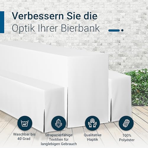 TexDeko® Biertischhusse Premium für Bierzeltgarnitur 220 x 60cm Weiss – Ansicht 4