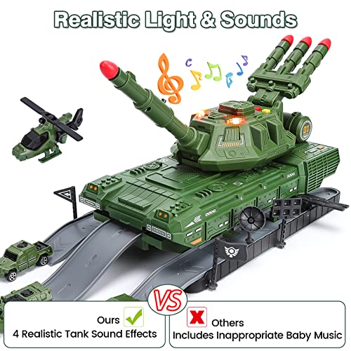 Tank Toys For 3 4 5 6 7 8 Year Old Boys - Army Toys Tank With 6Pcs Alloy Die-Cast Army Vehicles, Military Toy Tank With Light, Sound & Missiles Shooting, Christmas Birthday Gift For Kids Boys #TOP1