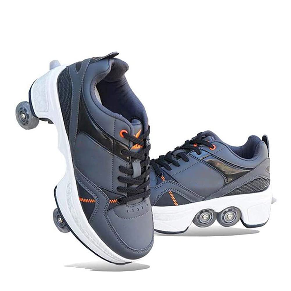 Double-Row Deform Wheel Automatic Walking Shoes Invisible Deformation Roller Skate 2 in 1 Removable Pulley Skates Skating Parkour