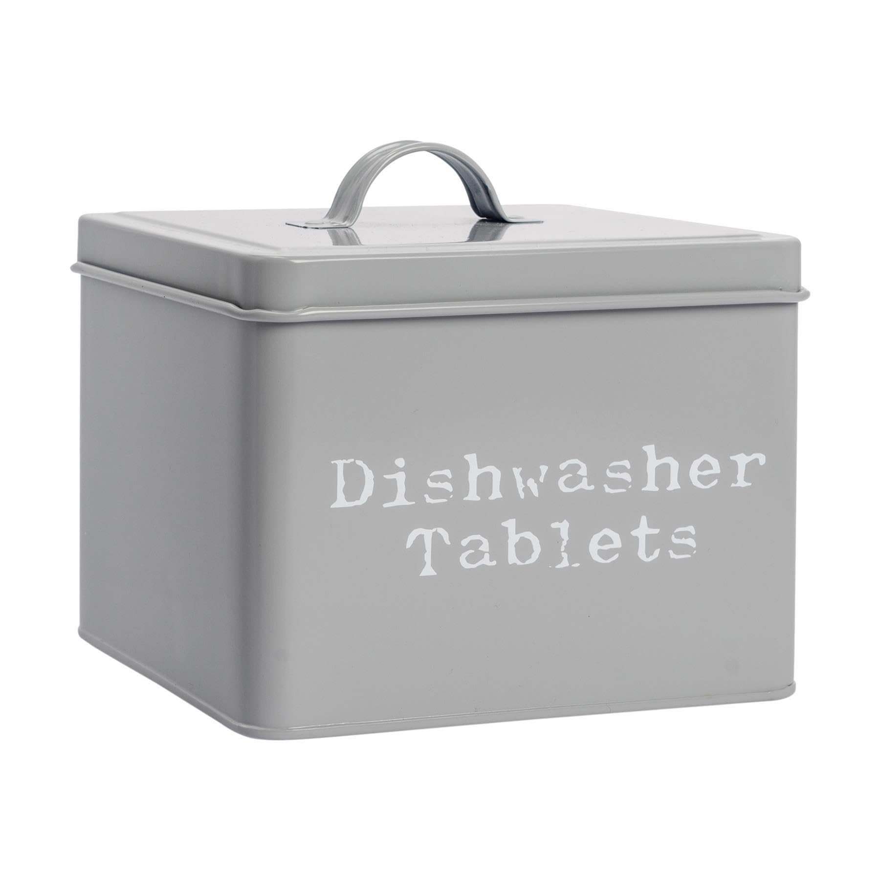 Harbour Housewares Dishwasher Tablet Storage Container - Grey - Steel Vintage Industrial Under Sink Storage Caddy Cupboard Organiser for Laundry Detergent Pods, Dish Washer Tablets