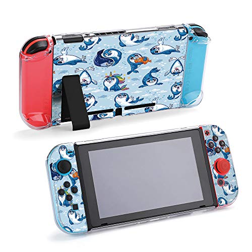 SUPNON Carry Case Compatible with Nintendo Switch, Ultra Slim Hard Shell with 10 Game Cartridges, Protective Carrying Case for Travel - Harp Seal Pup Cartoon Vector Illustration Design33474