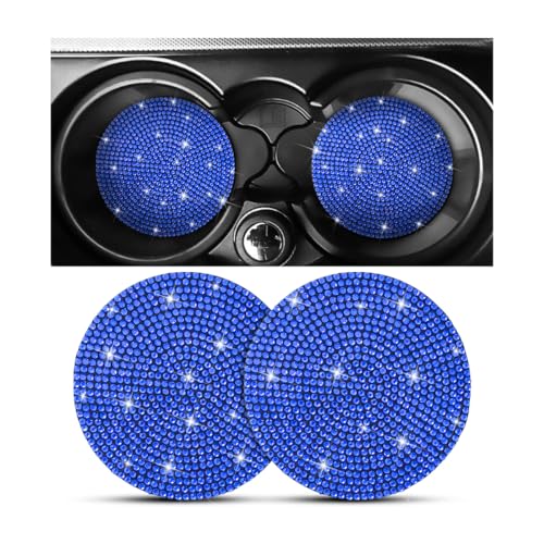 Image of Osilly Bling Car Cup Holder Coaster, 2 Pack Crystal Rhinestone Anti-Slip Insert Coasters, Universal 2.75 Inch Fashion Automotive Cup Mat, Car Interior Accessories Decor Gifts for Women (Dark Blue)