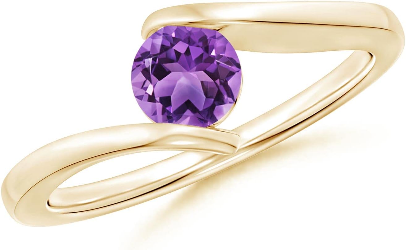 Angara Bar-Set Solitaire Round Amethyst Bypass Ring in Sterling Silver/14K Solid Gold/Platinum | Natural Amethyst Solitaire Ring for Women | February Birthday, Anniversary, Gemstone Jewelry Gift