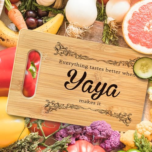 Tabla de cortar de bambú Yaya Gifts, con mango integrado, 29,46 x 19,3 cm, ideal para frutas, verduras y pan, decorativa y funcional, regalo para mamá, abuela o ocasiones especiales miniatura 4
