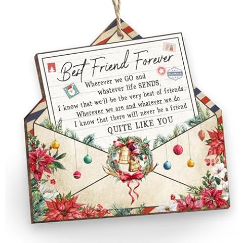 Kilyhome Best Friend Forever Gifts, Christmas Decorations Ornaments, Sentimental Friendship Gift, Birthday Gifts for Women, Fun and Cool Envelope Wooden Ornament for Female Friends Cover