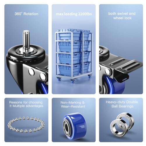 stem caster wheels 2 inch heavy duty swivel threaded stem mount casters set of 4 with american size unc 1434-20 x 1