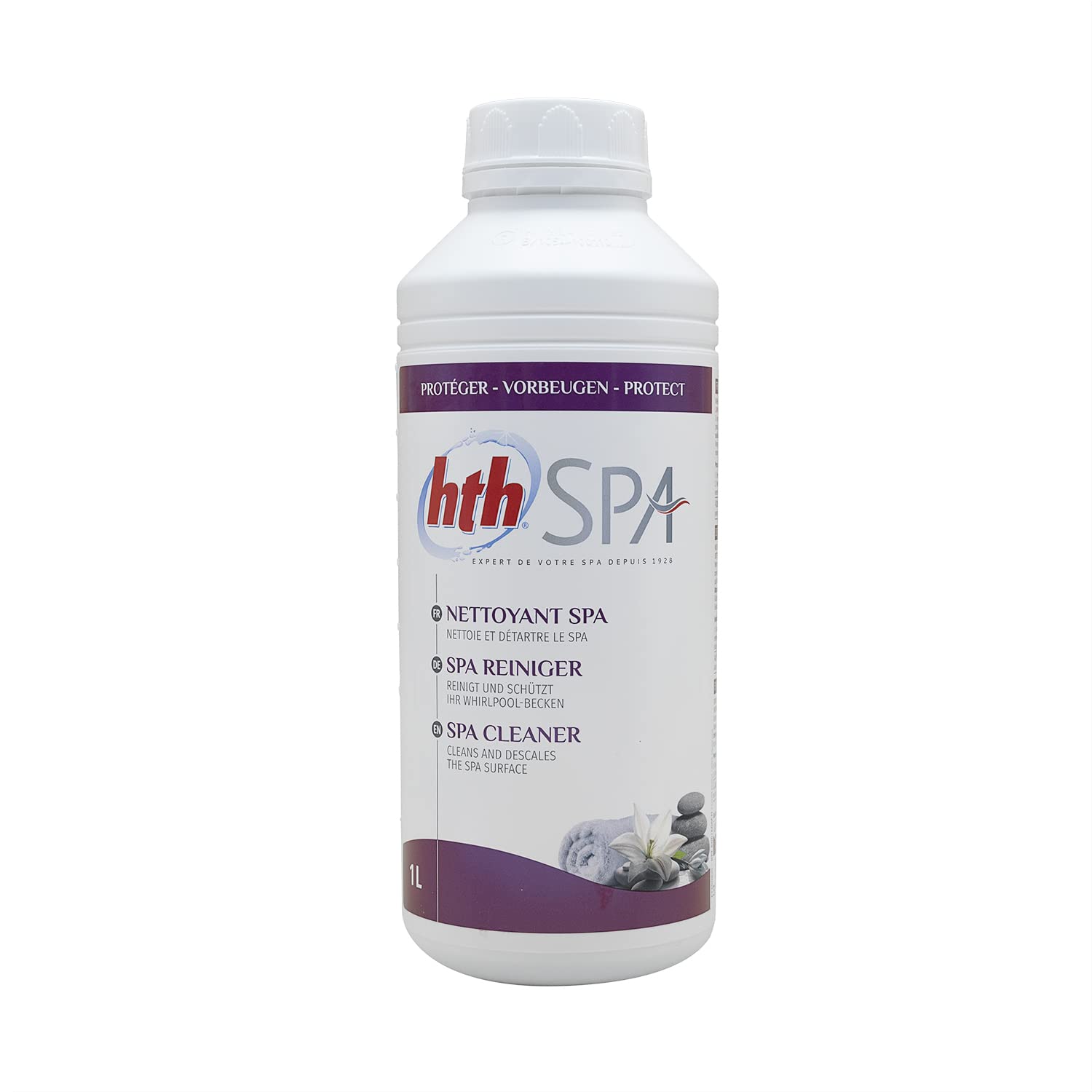 HTH Spa NETTOYANT Liquide - 1L | Nettoyant Spa - Nettoie et Détartre Le Spa + 10 Tests HPS OFFERTS 6 en 1
