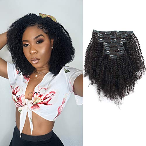 ABH AmazingBeauty Hair Double Weft 8A Grade Big Thick Afro 4B 4C Coily Hair Clip in Extensions for African American Black Women, Real Remy Human Hair, Natural Black, 120 Gram, A4C 12 Inch