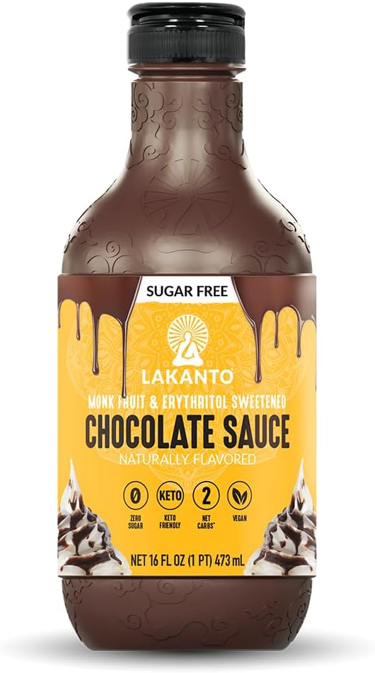 Lakanto Sugar Free Chocolate Sauce - Monk Fruit Sweetener with Erythritol, Perfect for Ice Cream, Coffee, Baking, Pancakes, Gluten Free Dessert Topping, Low Carb, Vegan, Keto Friendly (16 Fl oz)