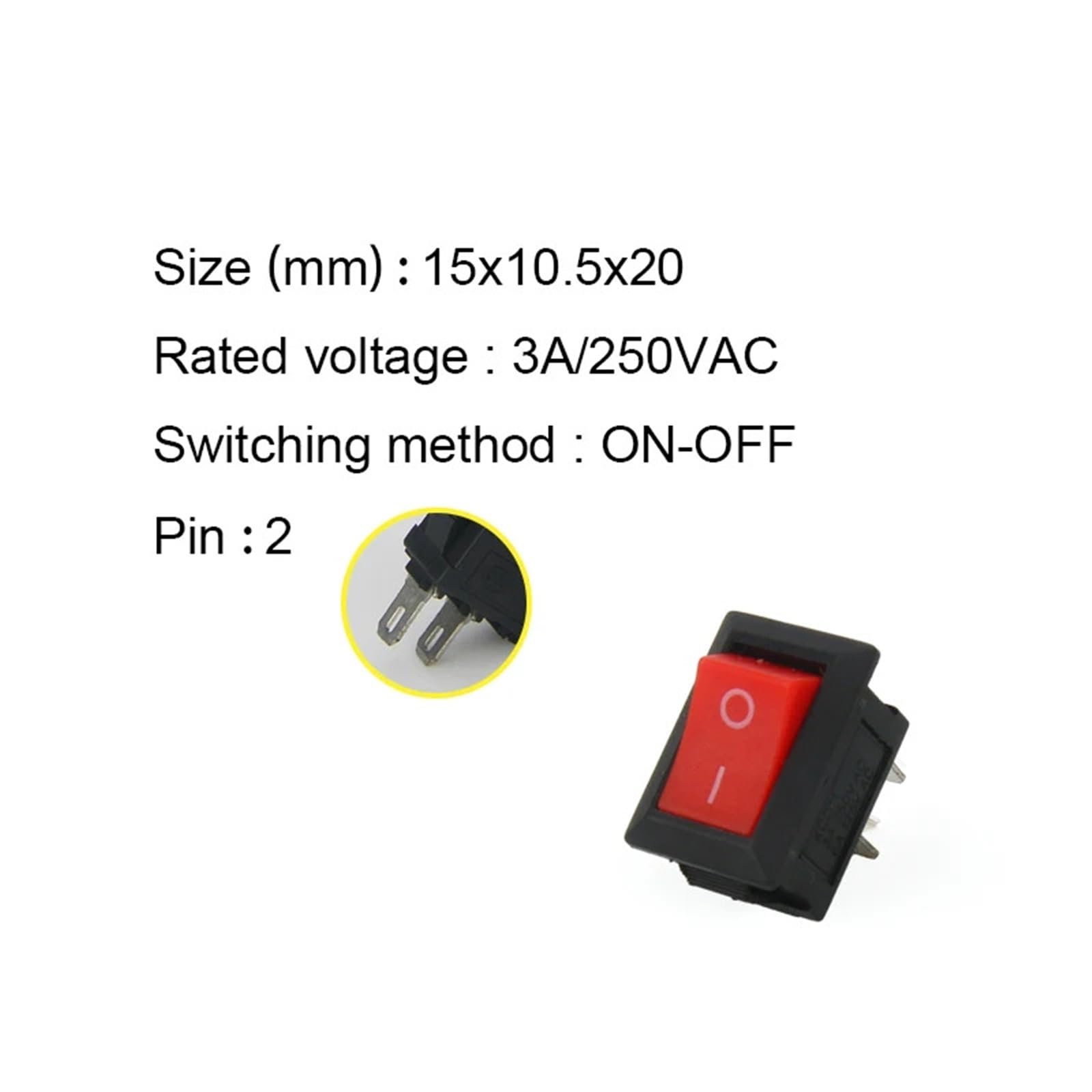 KCD11 2pin 10x15mm Mini przełącznik przyciskowy SPST 3A 250V AC przełącznik kołyskowy wł./wył. do łodzi 1 czarny czerwony biały szary 10 sztuk (2 pin biały biały)