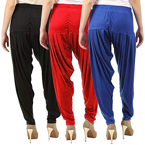 Image of Buy That Trendz Combo Offer (Pack of 3) Cotton Viscose Lycra Dhoti Patiyala Salwar Harem Bottoms Pants for Womens (White, Maroon, Black)