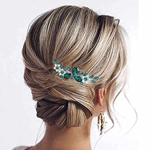 Campsis Bride Silver Wedding Hair Comb Green Crystal Bridal Headpiece Flower Rhinestone Wedding Hair Accessorie For Women And Girls #TOP7