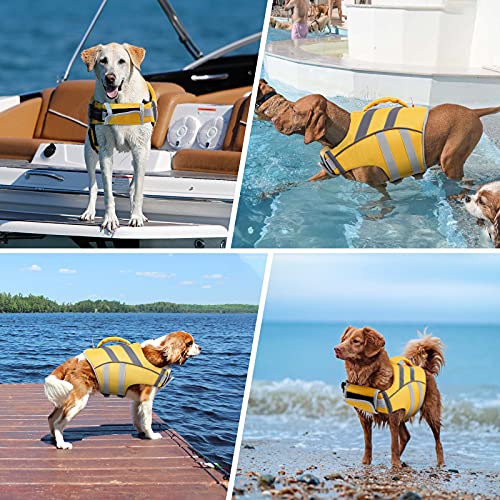 Kuoser Dog Life Jacket With Reflective Stripes, Adjustable High Visibility Dog Life Vest Ripstop Dog Lifesaver Pet Life Preserver With High Flotation Swimsuit For Small Medium And Large Dogs #TOP5
