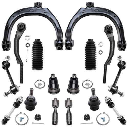 Image of Detroit Axle - 16pc Front End Kit for 2008-2009 Chevy Trailblazer GMC Envoy 2008 Saab 9-7X 2 Upper Control Arms 4 Ball Joints 4 Front Rear Sway Bar Links 4 Inner Outer Tie Rods 2 Boots Replacement