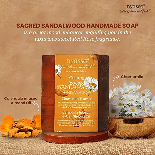 Image of Nyassa Luxurious Sacred Sandalwood Handmade Natural Bathing Soap | Buy 2 get 1 free |Chamomile Extract & Calendula with Organic Sweet Almond Oil |Sandalwood Fragrance | All 75gm