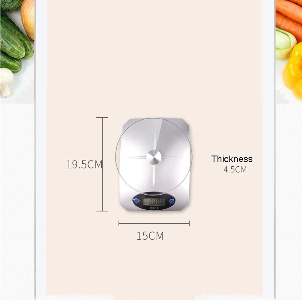 Balanzas para pesar alimentos, Báscula digital de cocina/alimentos de 5 kg/1 g for cocinar y hornear con función de tara y bandeja de vidrio extraíble, sistema de sensor de alta precisión (Color : Sil