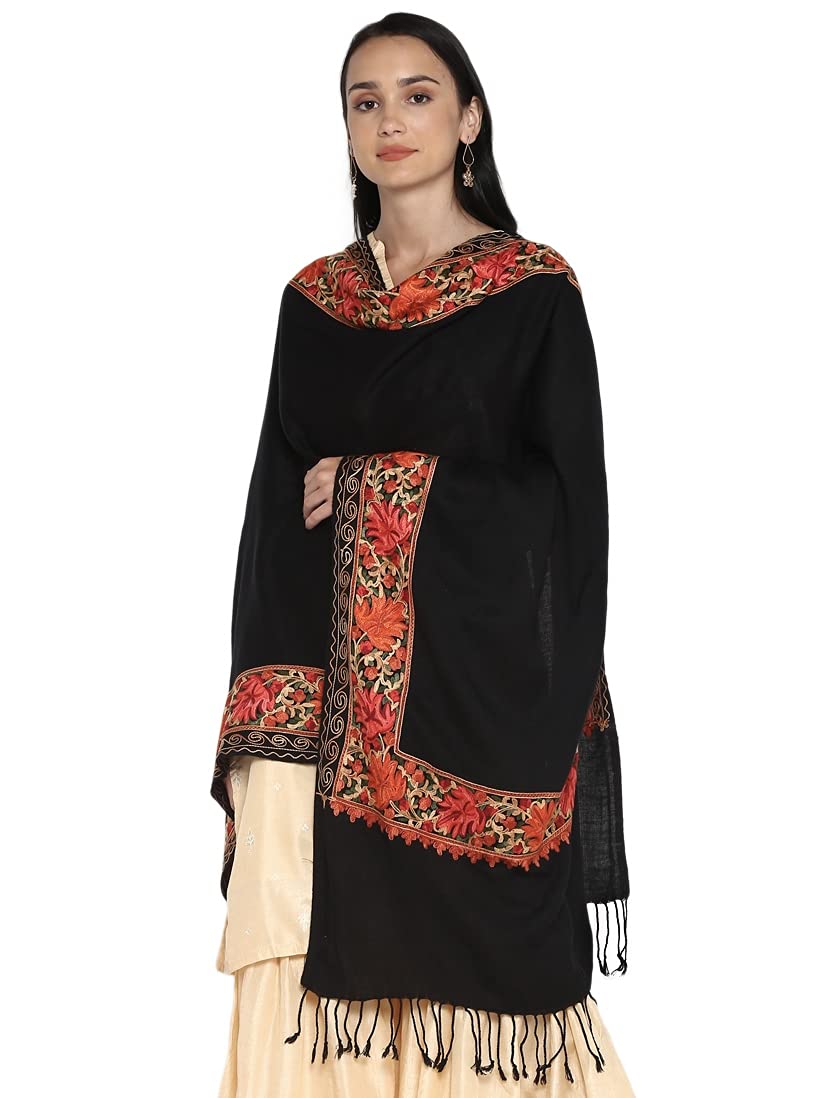 Zamour Kashmiri Shawl Stole for Women, Pashmina Feel Woolen Embroidery Chinar Shawls for Winter, 30 x 80 inches Wraps