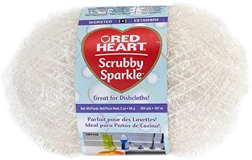 Red Heart Scrubby Sparkle E851.8001 Yarn, Marshmallow