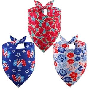 4th of July Dog Bandanas Summer XLarge 3PCS, 6 Pattern American Flag Patriotic Scarf for Boy and Girl, Triangle Reversible USA Bibs.