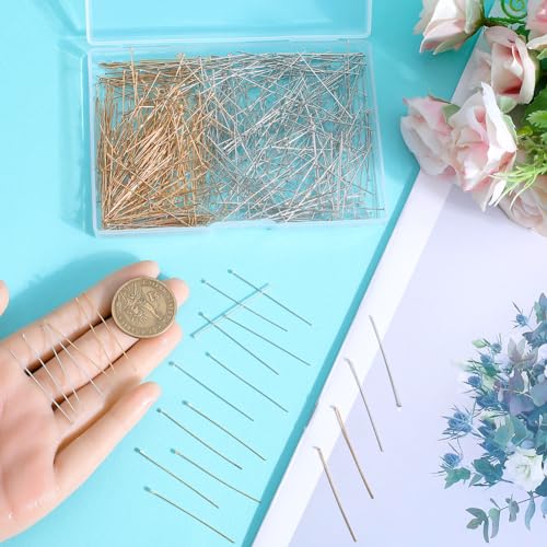 SOFPLATE 1 Box 600Pcs Fine Straight Pins Sewing 40mm Long Flat Head Pin Brass Headpins Bulk Gold Silver jewellery Findings Pins for jewellery Making Accessories DIY Dangle Earring Crafts Women Supplie - Image 3