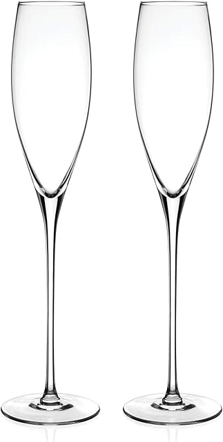 DIAMANTE Champagne Flutes Crystal Prosecco Glasses Pair - Elegance Collection Undecorated Crystal - Set of 2
