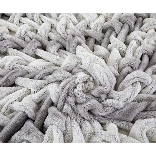 Image of Modern Threads Luxury Solid Braided Faux Fur Reverse to Flannel Throw Blanket, Silver - 50 inch x 60 inch