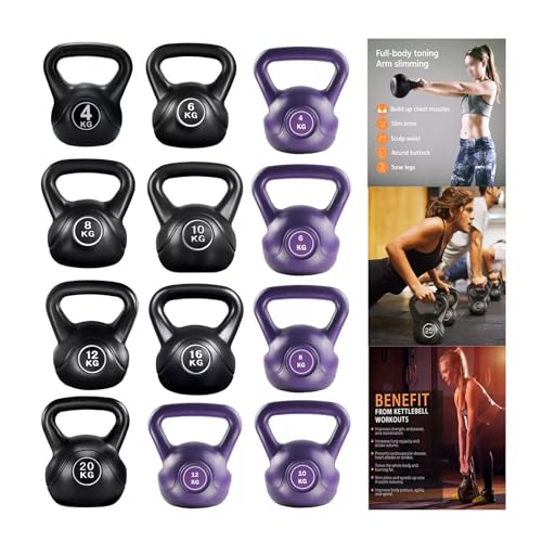 Juego de pesas rusas de vinilo, pesas rusas para ejercicio en casa, gimnasio, fitness, entrenamiento, 4-20 kg, pesas rusas pesadas para entrenamiento cardiovascular de fuerza, pesas rusas para el