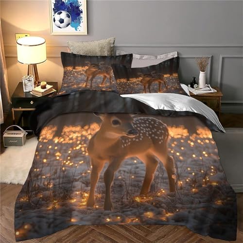 Drap de couette 3 pièces imprimé 3D faons en microfibre résistante déco lit single - 6