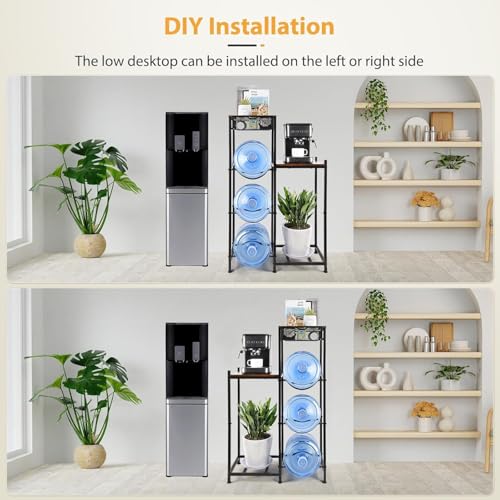 CAROD 5 Gallon Water Jug Holder, Water Storage Rack Water Dispenser Stand With Wood Tabletop Shelf, 5 Gal Water Bottle Holder Water Cooler Jug Rack with 2 Wood Storage Shelves