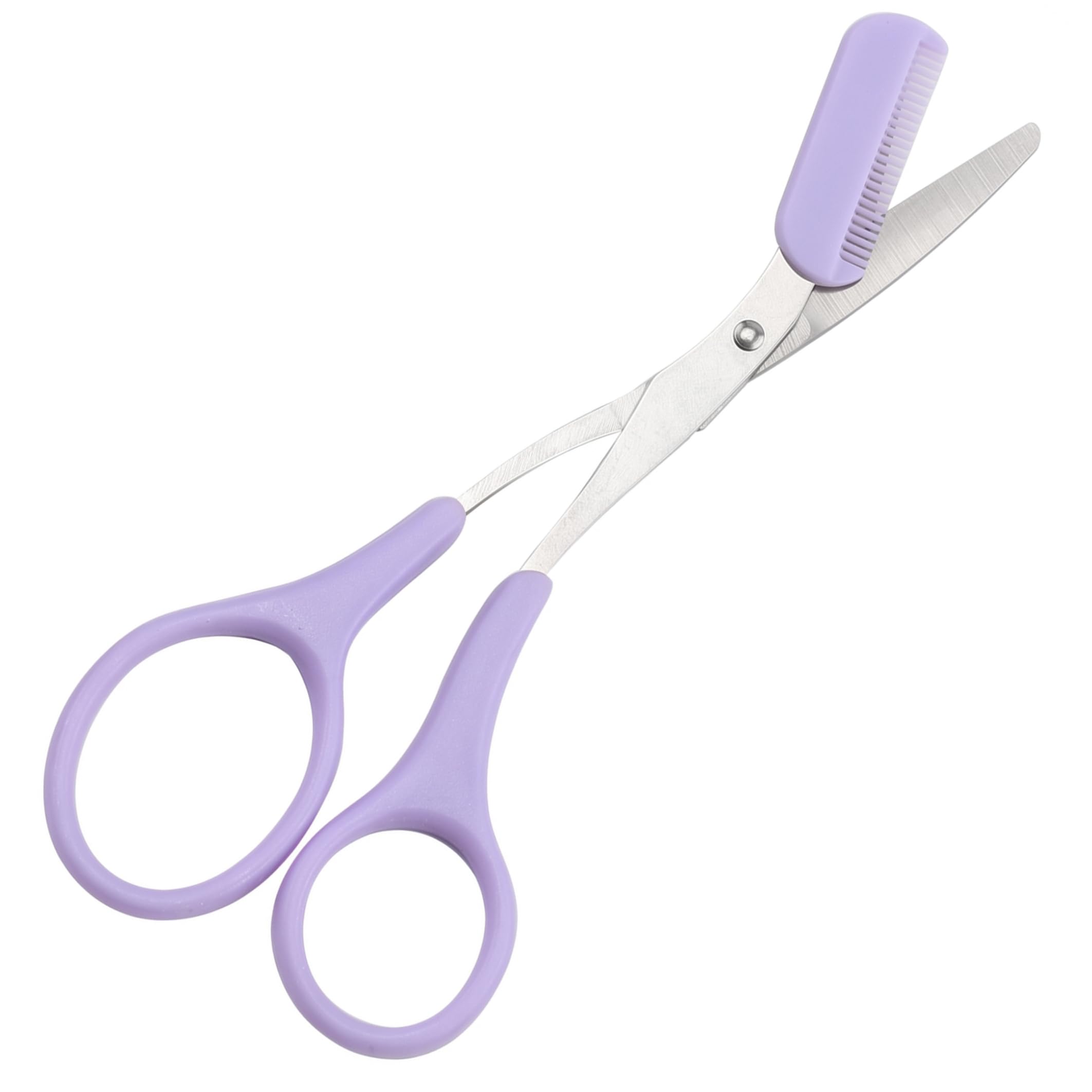 Eyebrow Scissors with Comb, 2-in-1 Eyebrow Trimmer Scissors – Safe Rounded Tip, Lightweight Precision Grooming Tool, Purple, 4.53x2.09 Inch