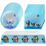 41pcs Lilo and Stitch Party Supplies,20 Plate+ 20 Paper Towel + 1 tablecloths, Used for Party Decorations for Boys and Girls
