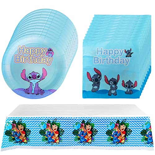 41pcs Stitch party supplies20 plate 20 Paper towel 1 tablecloths used for party decorations for boys and girls