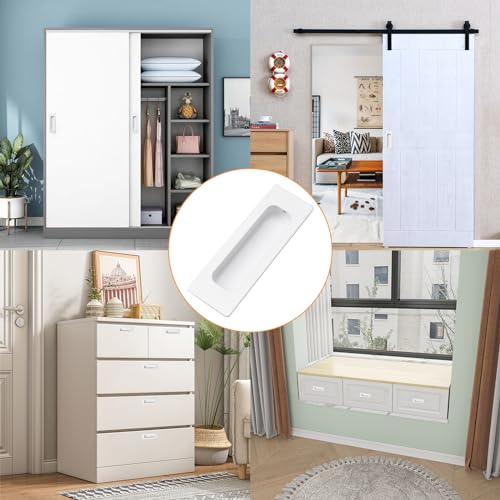 Image of MOROBOR 2 PCS Recessed Cabinet Handles, Warm White Stainless Steel Rectangular Knob with Screws, Exposed Installation Embedded Pull Handle for Wardrobe Drawer Flush Sliding Door -120 mm /4.72 in