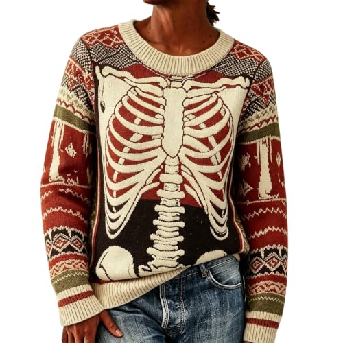 Halloween Sweaters for Women Skeleton Floral Graphic Skull Sweater