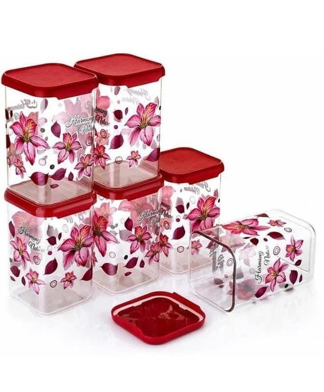 FOXTAIL Multipurpose Pink Unbreakable Plastic Modular Transparent Square Printed Containers Set For Kitchen Storage Airtight Box Dabba For Spice, Masala Box for Kitchen 1100 ml (Pack of 6) (B0D53KZNHR) Amazon Price History, Amazon Price Tracker
