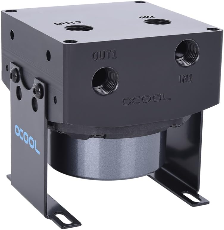 Top view of Alphacool Eisdecke D5 V.3 showing G1/4 inch ports