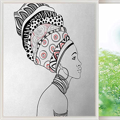 Stained Glass Window Film African No Glue Opaque Static Film Decorative Privacy Window Film Static Cling (17.7 X 23.6 Inch, Grey White) #TOP7