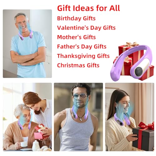 Image of Portable Neck Fan, Personal Wearable Bladeless Fan for Outdoor Indoor, LED Display, 360 Cooling, 4-Speeds, 6000mAh USB Rechargeable, Birthday Gifts for Men Women Dad Mom (Purple)
