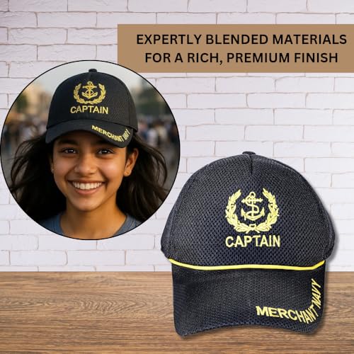 Image of Adjustable Caps | Uniform Accessory | Free Size Unisex Hat | Baseball Hats | Durable & Lightweight Comfortable Cap | Hat with Gold Embroidery Merchant Navy Cap