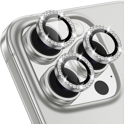 Image of Tempered Glass For Iphone 16 Pro /16 Pro Max Camera Lens Protector Bling Individual Metal Diamond Ring 9H Hardness Scratchproof Protector, Stylish Phone Accessories, Case Friendly (Gray Diamond)