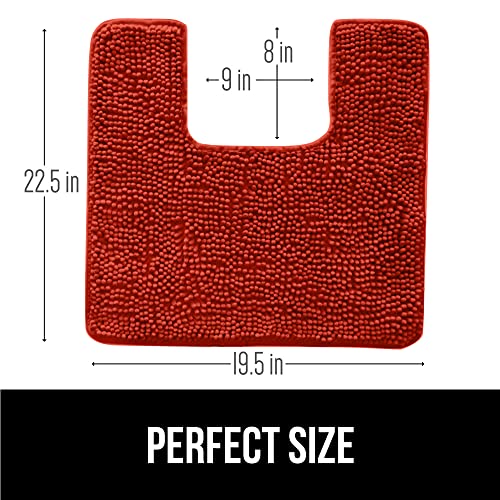 Image of GORILLA GRIP Plush Absorbent Shaggy Chenille Bath Rug Mat for Square Toilet Base with Rubber Backing, Machine Washable Rugs, Soft MicrofiberContour Mats for Toilets, Bathroom Decor, Sunset Orange