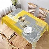 mutakin Yellow and Gray Abstract Tablecloth Rectangle Table Cloth Washable Yellow Table Cover for Decoration Kitchen Dining Room 60x90 Inch