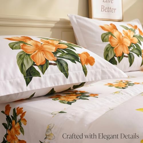Image of SANMARINO 300TC Cloud Cotton King Size Bedsheet with 2 Pillow Covers | Super Soft & Breathable | Luxury Floral Pixel Bloom Digital Print Bedding Set | 228x254 cm | Rustic Floral Terracotta